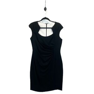 Calvin Klein Sz 12 Black‎ Ruched Side Cap Sleeve Sheath Dress Career Evening